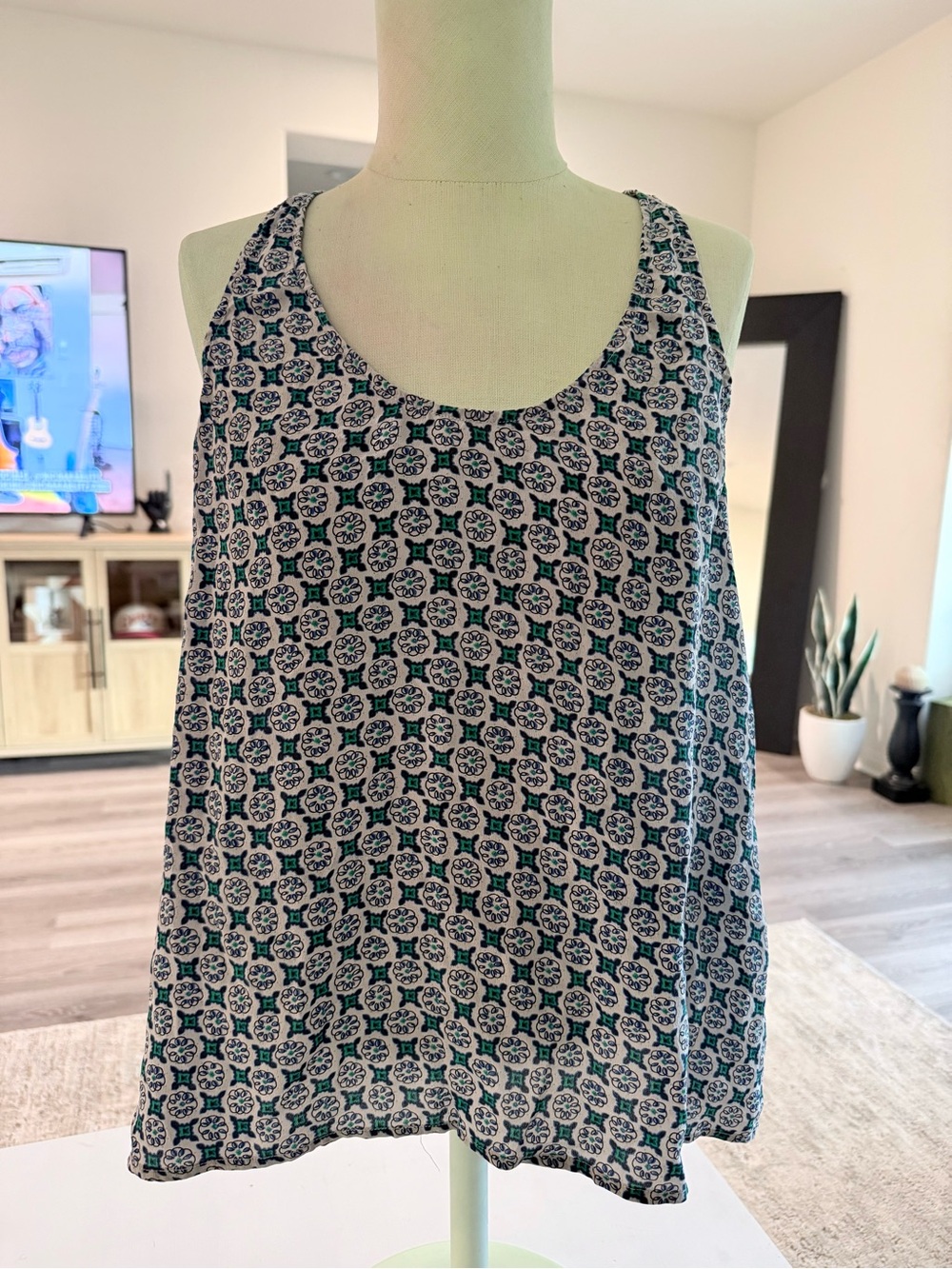 Joie Drew D Printed Patterned Scoop Neck Tank Top 100% Silk